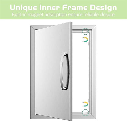 Outdoor Kitchen Door BBQ Access 20'' Wx27'' H Flush Mount Single Island Perfect for Grilling Station and Island, Silver