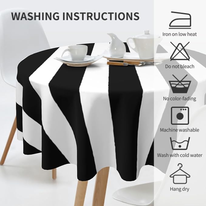 Sweetshow Black and White Stripes Tablecloth Round 70 Inch,Geometric Line Polyester Circle Table Cloth,Wrinkle Stain Resistant Washable Table Cover for Kitchen Dining Room Holiday Party Picnic Patio