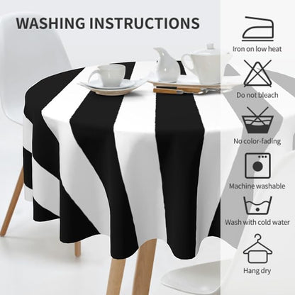 Sweetshow Black and White Stripes Tablecloth Round 70 Inch,Geometric Line Polyester Circle Table Cloth,Wrinkle Stain Resistant Washable Table Cover for Kitchen Dining Room Holiday Party Picnic Patio