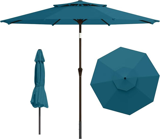 9ft 2-Tiers Patio Umbrella,Outdoor Market Table Umbrella with Push-Button Tilt & Crank | UV Protection,Suit for Backyard,Garden,Pool,Deck(Lake Blue)