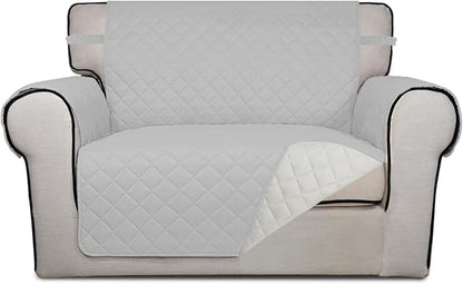PureFit Reversible Quilted Sofa Cover Dog Couch Covers for Sofa, 28 in | Light Gray/Ivory, Water Resistant Couch Protector, Washable Pet Couch Cover with Non Slip and Elastic Straps For Kids