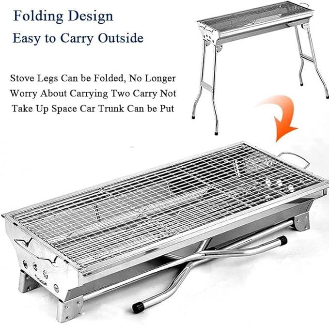 Large Barbecue Grill Stainless Steel BBQ Charcoal Grill Smoker Barbecue Folding Portable for Outdoor Cooking Camping Hiking Picnics Backpacking with Baking Tray 73 * 70 * 33cm