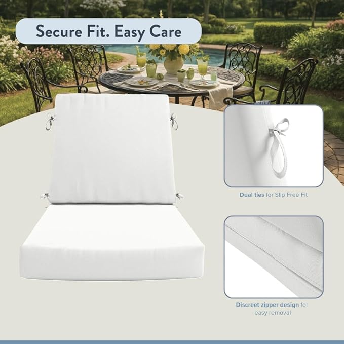 California Umbrella Outdoor Dining Chair, Set of 4 Patio Seat Cushions, 20 x 40 Inch, Premium Outdoor Memory Foam, Fade Resistant, Sunbrella Fabric, Fabric Ties, Natural