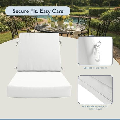 California Umbrella Outdoor Dining Chair, Set of 4 Patio Seat Cushions, 20 x 40 Inch, Premium Outdoor Memory Foam, Fade Resistant, Sunbrella Fabric, Fabric Ties, Natural