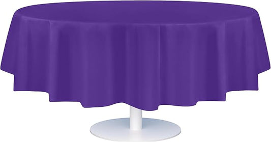 Grandipity 12 Pack Premium Disposable Plastic Tablecloth 84" Inch Decorative Round Table Cover - Purple