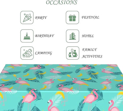 60x102 Inch Tropical Flamingo Rectangle Tablecloth Summer Hawaiian Banana Palm Leaf Mint Green Table Cover Washable Durable Table Cloth for Summer Beach Pool Party Birthday Kitchen Dining Home