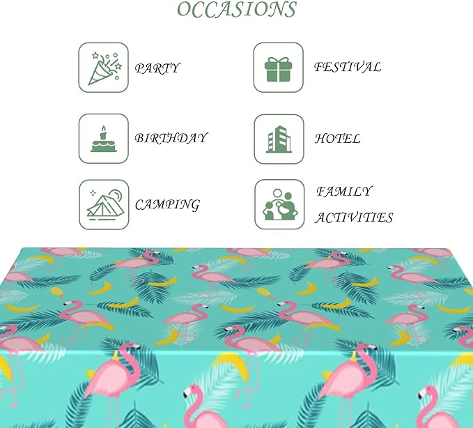 52x70 Inch Tropical Flamingo Rectangle Tablecloth Summer Hawaiian Banana Palm Leaf Mint Green Table Cover Washable Durable Table Cloth for Summer Beach Pool Party Birthday Kitchen Dining Home