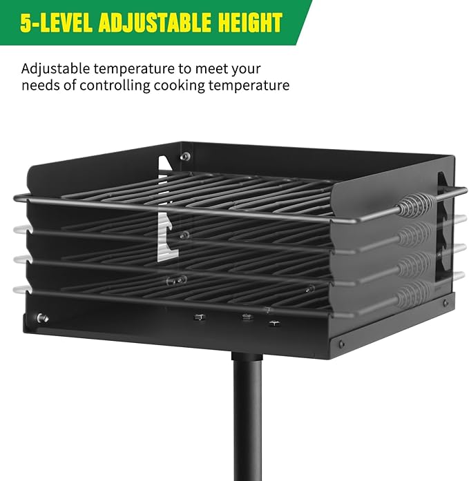 Park Style Charcoal Grill Heavy Duty, Outdoor BBQ Grill with Grate, Park Grill for Backyard, Camping, Commercial Use, Small Charcoal Grills for Outdoor Park (16'' L x 16'' W x 8'' H)