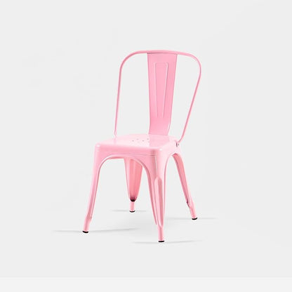 AC Pacific 18 Inch Seat Height Industrial Metal Dining Chairs, Stackable Kitchen or Bar Seat, Durable Modern Design, Versatile Accent Furniture, Set of 4, Pink