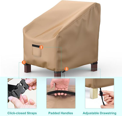 2 Pack Outdoor Patio Chair Covers Waterproof 30"Wx27"Dx36"H, Brown | Patio Furniture Covers Protect from Rain, Dust & UV; Heavy-Duty Oxford Fits Lounge, Deep Seat & High Back Chairs on Lawns