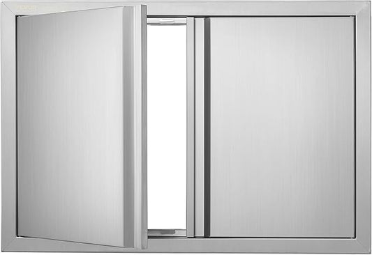 VEVOR Double Outdoor BBQ Kitchen Door, 28" W x 19" H Inch, Stainless Steel Flush Mount Vertical Door with Recessed Handles for Grilling Station