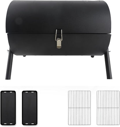 Charcoal BBQ Grill Charcoal Barbecue Grill Portable with Double Sided Design Detachable Carbon Groove Wooden Handle for Camping Picnics Parties Outdoor Barb (Black)