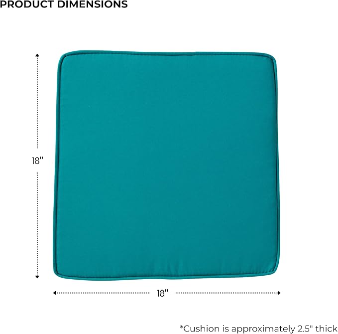 Outdoor 18 inch Square Patio Dining Chair Pads – Comfortable Fiber-Filled Seat Cushions with Ties, Reversible Polyester Fabric - Peacock, Set of 4