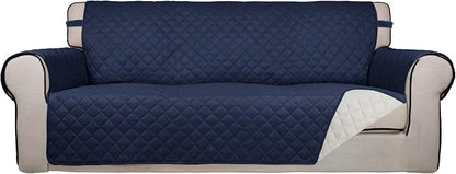 PureFit Reversible Quilted Couch Covers for Dogs Oversized Sofa Cover 78” | Navy/Ivory, Water Resistant Couch Protector, Washable Pet Couch Cover with Non Slip and Elastic Straps For Kids