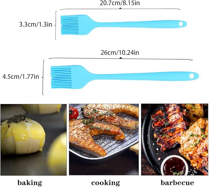 Silicone Basting Pastry Brushes Set, 2 Pcs Heat Resistant Kitchen Cooking Baking Brush for Oil Butter Sauce BBQ Grill, BPA Free, Dishwasher Safe, 8&10 inch