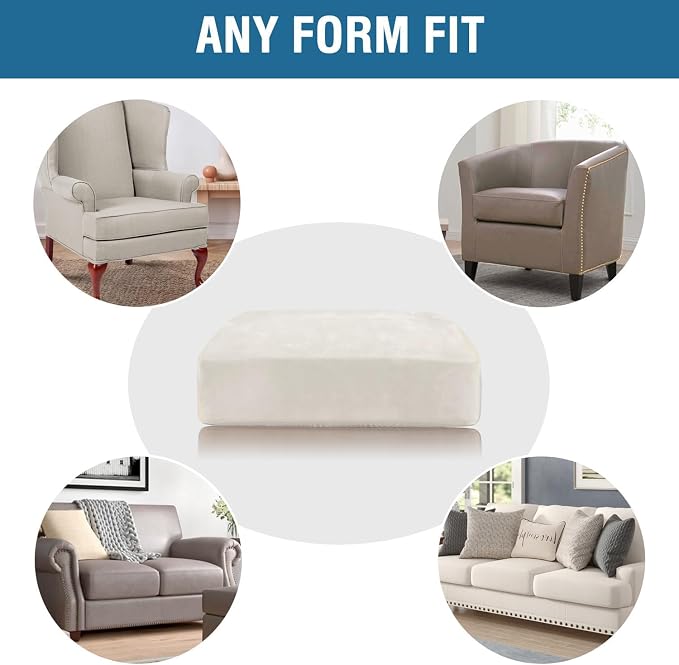 H.VERSAILTEX Velvet Stretch Couch Cushion Cover Plush Cushion Slipcover for Chair Loveseat Sofa Cushion Furniture Protector Seat Cushion Sofa Cover (3 Piece Sofa Cushion Covers, Porcelain White)