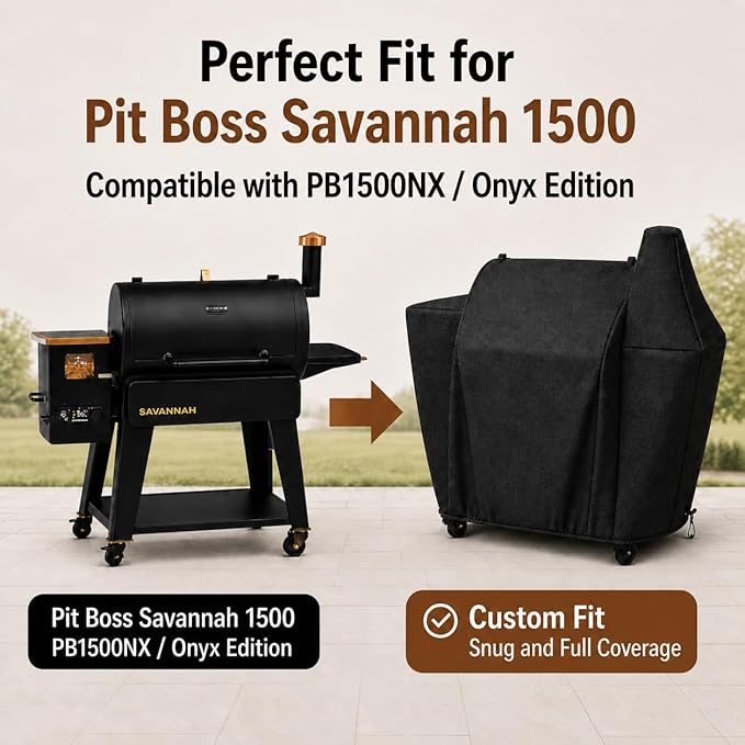 Grill Cover for Pit Boss Pellet Smoker Savannah 1500 Onyx Edition Series for Pitbos Sportsman 1100 1600 Pro Series 1600 1150 Mahogany Series 1000 PB1500NX Smoker Cover Waterproof
