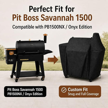 Grill Cover for Pit Boss Pellet Smoker Savannah 1500 Onyx Edition Series for Pitbos Sportsman 1100 1600 Pro Series 1600 1150 Mahogany Series 1000 PB1500NX Smoker Cover Waterproof
