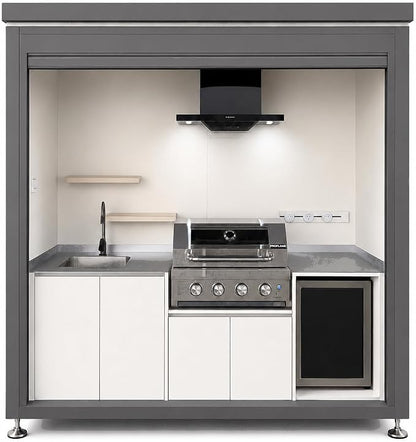 Sunnyjoy Modular Outdoor Kitchen, Premium Aluminum Cabinet System-3 | Standard edition with grill, sink & storage, durable weather-resistant design, includes roll-up set for protection