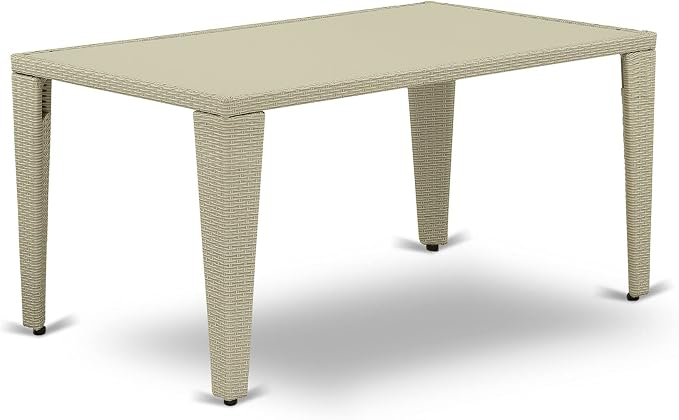 East West Furniture GUBK5-03A 5 Piece Patio Furniture Sets Wicker Outdoor Set Includes a Rectangle Dining Table with Glass Top and 4 Balcony Armchair with Cushion, 36x60 Inch, Natural Linen