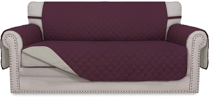 Easy-Going Reversible Couch Cover, 2 Cushion Sofa, Wine/Beige | Oversized Loveseat, Machine Washable Slipcover For Dogs, Water Resistant Mat, Living Room, Non-Slip Sofa Cover, Pet Friendly