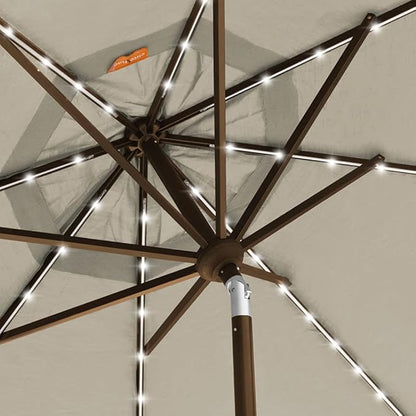 EliteShade USA 10-Year-Non-Fading 9ft 3-Tier Market Patio Umbrella, Commercial Table Umbrella with 80 Solar LED Lights, Crank Open, Windproof & UPF 50+ UV Protection for Garden, Deck, Pool, Backyard, Antique Beige