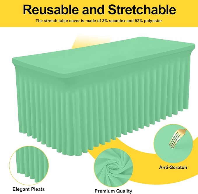 Smiry 2 Pack Spandex Elastic Fitted Table Cloth Skirt for 6FT Table | Stretch Washable Table Cloth, Banquet Table Cover for Wedding, Party, Indoor & Trade Shows, (Bright Green, 72Lx30Wx30H)