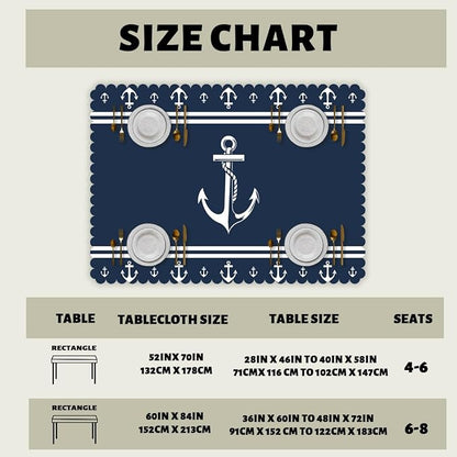 Nautical Decorative Rectangle Tablecloth Anchor Sailing Ocean Dark Navy Blue Rectangle Tablecloth Picnic Table Cover BBQ Table Cloths Polyester for Kitchen Coffee 52" x 70" 4-6 Seats