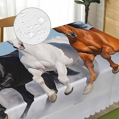 Tablecloth Horse 52 X 70 Inch, Galloping Horses Snow Winter Forest Oblong Table Cloths Anti-Shrink Decorative Table Cover for Kitchen Dinning Tabletop Outdoor Picnic BBQ