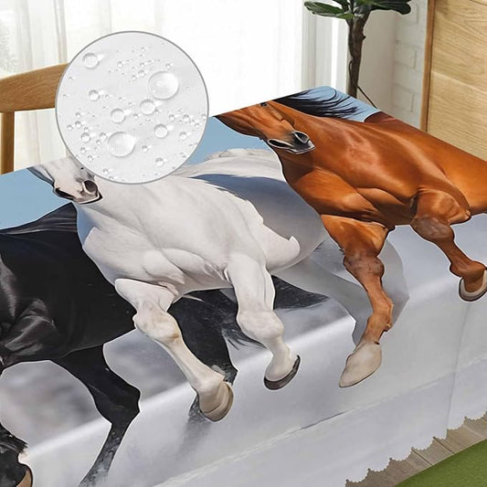 Tablecloth Horse 52 X 70 Inch, Galloping Horses Snow Winter Forest Oblong Table Cloths Anti-Shrink Decorative Table Cover for Kitchen Dinning Tabletop Outdoor Picnic BBQ