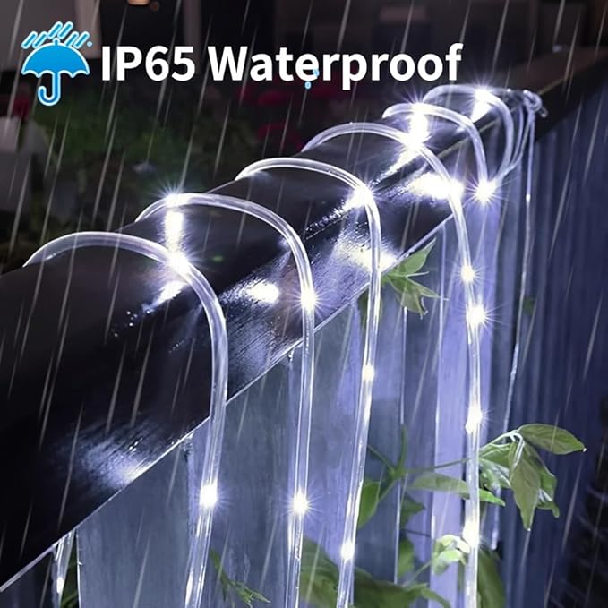 LairtPOW Solar Rope Lights, 39FT 100LEDs Outdoor Solar Strip Lights,IP65 Waterproof Outdoor Led Rope Lights with 8 Lighting Modes for Garden Yard Christmas Holiday Palm Tree Decoration (Cool White)