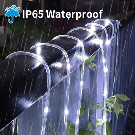 LairtPOW Solar Rope Lights, 39FT 100LEDs Outdoor Solar Strip Lights,IP65 Waterproof Outdoor Led Rope Lights with 8 Lighting Modes for Garden Yard Christmas Holiday Palm Tree Decoration (Cool White)