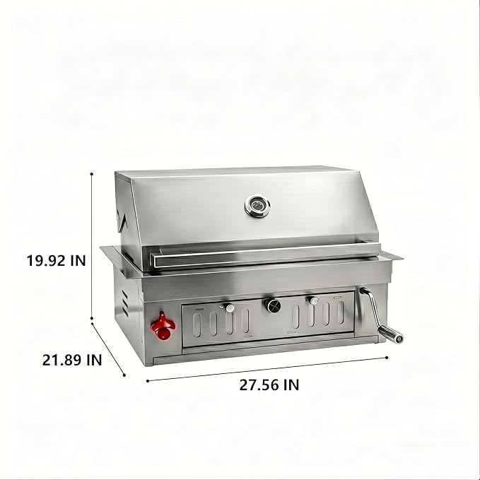 27-IN Premium 304 Stainless Steel Built-in Charcoal Grill with Adjustable Tray, Large Front Access Door, Side Vents,and Includes Griddle Plate and Accessory Set,Ideal for Outdoor Family BBQ