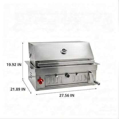 27-IN Premium 304 Stainless Steel Built-in Charcoal Grill with Adjustable Tray, Large Front Access Door, Side Vents,and Includes Griddle Plate and Accessory Set,Ideal for Outdoor Family BBQ