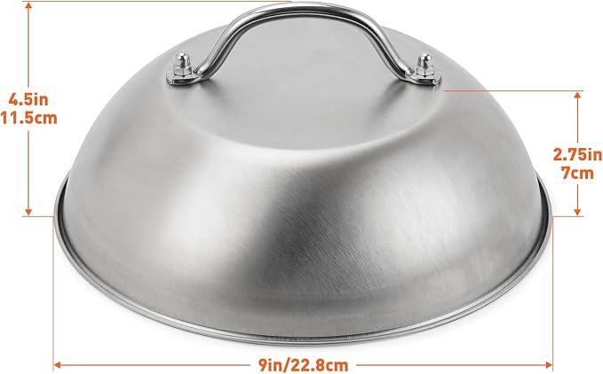 ZBXFCSH Compatible with Blackstone 5555 Stainless Steel 9" Griddle Melting Cheese Dome Wok Lids- Commercial Grade Basting and Steaming Cover- Best for Use in Flat Top Grills, 0.6mm Thickness-2 Domes