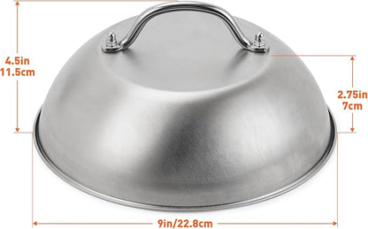 ZBXFCSH Compatible with Blackstone 5555 Stainless Steel 9" Griddle Melting Cheese Dome Wok Lids- Commercial Grade Basting and Steaming Cover- Best for Use in Flat Top Grills, 0.6mm Thickness-2 Domes