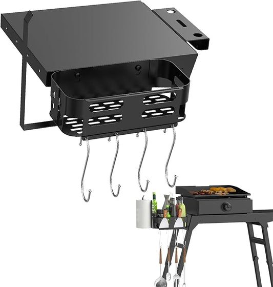 Side Shelf and Grill Caddy for Blackstone 17" & 22" Griddle Stand, Accessories With Tool Hooks, Paper Towel Holder and Spatula Holder for Blackstone 5013 Stand