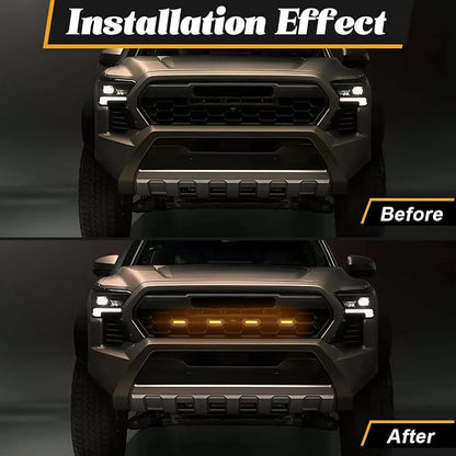 Amber LED Grille Lights for Tacoma TRD Pro/Trailhunter 2024 2025, 4Pcs Front Grill Light Kit with Wire Harness and Fuse