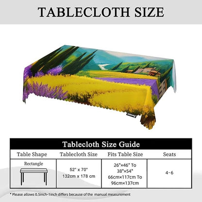Swono Countryside Rectangle Tablecloth Rural Houses Rye Field Cypress Trees Mountains Table Cloth Dining Table Cover for Home Kitchen Restaurant Party Buffet Picnic, 52x70 Inch