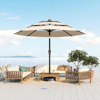 10FT Patio Umbrella 3 Tiers Outdoor Market Umbrella w/Push Button Tilt, Crank, UV and Waterproof Table Umbrella for Garden, Pool, Backyard, Deck, Lawn, Beige