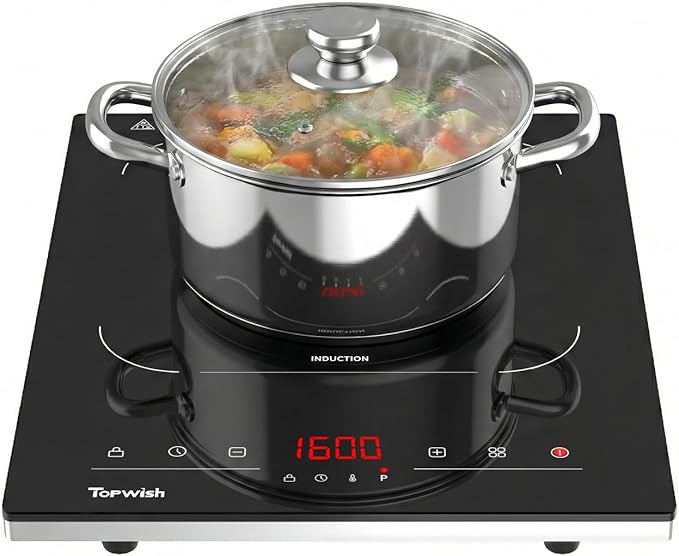 Topwish Single Burner Electric Stove, 110V-120V Portable Induction Cooktop, 1600W Countertop Stove Top Burner Hot Plate with with 10 Temp Levels, LED Display, Child Safety Lock, Timer & Auto-Shut-Off