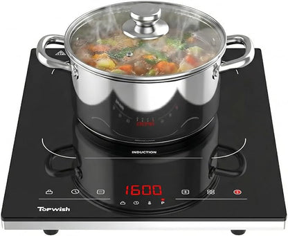 Topwish Single Burner Electric Stove, 110V-120V Portable Induction Cooktop, 1600W Countertop Stove Top Burner Hot Plate with with 10 Temp Levels, LED Display, Child Safety Lock, Timer & Auto-Shut-Off