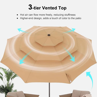 ABCCANOPY 9Ft 3 Tiers Market Umbrella, Outdoor Table Umbrella for Patio, Deck, Backyard (Dark Gray)