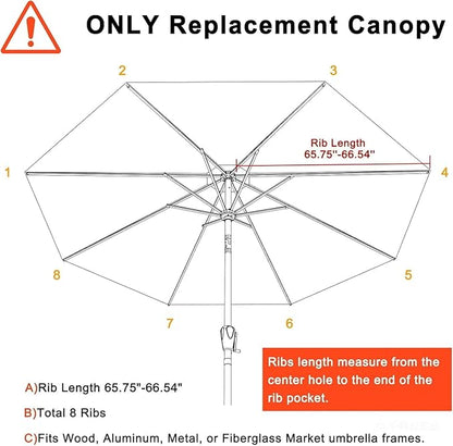 MASTERCANOPY Patio Umbrella 11 ft Replacement Canopy for 8 Ribs-Grey Canopy Only