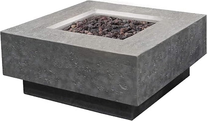 Elementi Manhattan 36" Concrete Outdoor Propane Firepit Table, 22" Square Tempered Glass Firepit Windscreen, & Stainless Steel 21" Square Table Cover