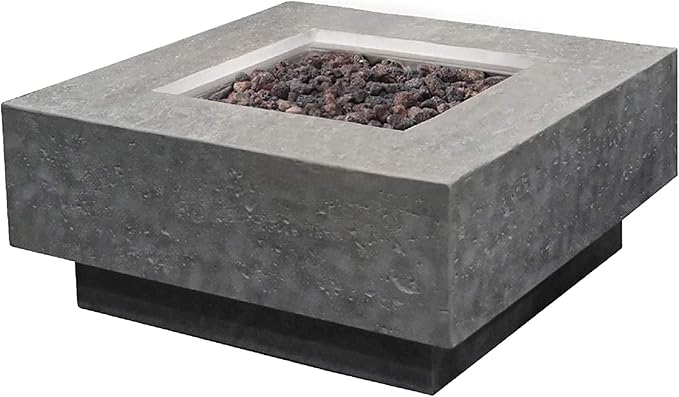 Elementi Manhattan 36' Concrete Natural Gas Outdoor Firepit Table, 22' Square Tempered Glass Wind Screen, and Stainless Steel 21' Firepit Table Cover, Natural Gas - Fire Pit/Table Cover/Wind Screen