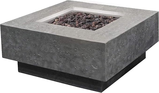 Elementi Manhattan Outdoor Fire Pit Table 36 Inches Square Firepit Concrete Patio Heater Electronic Ignition Backyard Fireplace Cover Lava Rock Included Liquid Propane