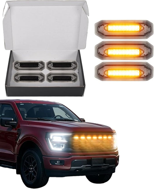 Front Grill Raptor Lights for Ford F150 2024 2025 2026 (Yellow, STX) | 5th Gen F150 Grille Marker Lights, Waterproof F150 LED Lights Accessories, Snap-in Installation, OEM Style, Off-road Driving