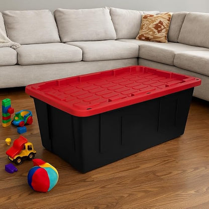2-Pack 40 Gallon Plastic Storage Bins with Snap Lids, Stackable Storage Containers, Recycled Plastic Construction, Lockable Design with Holes for Zip Ties or Padlocks – Heavy-Duty Storage Boxes
