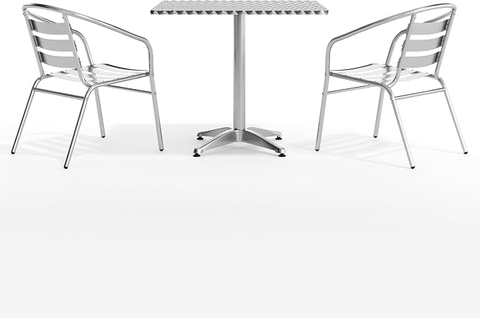 Flash Furniture Lila 31.5'' Square Aluminum Indoor-Outdoor Table Set with 2 Slat Back Chairs | Indoor/Outdoor Use, Slat Back, Slat Back Chairs